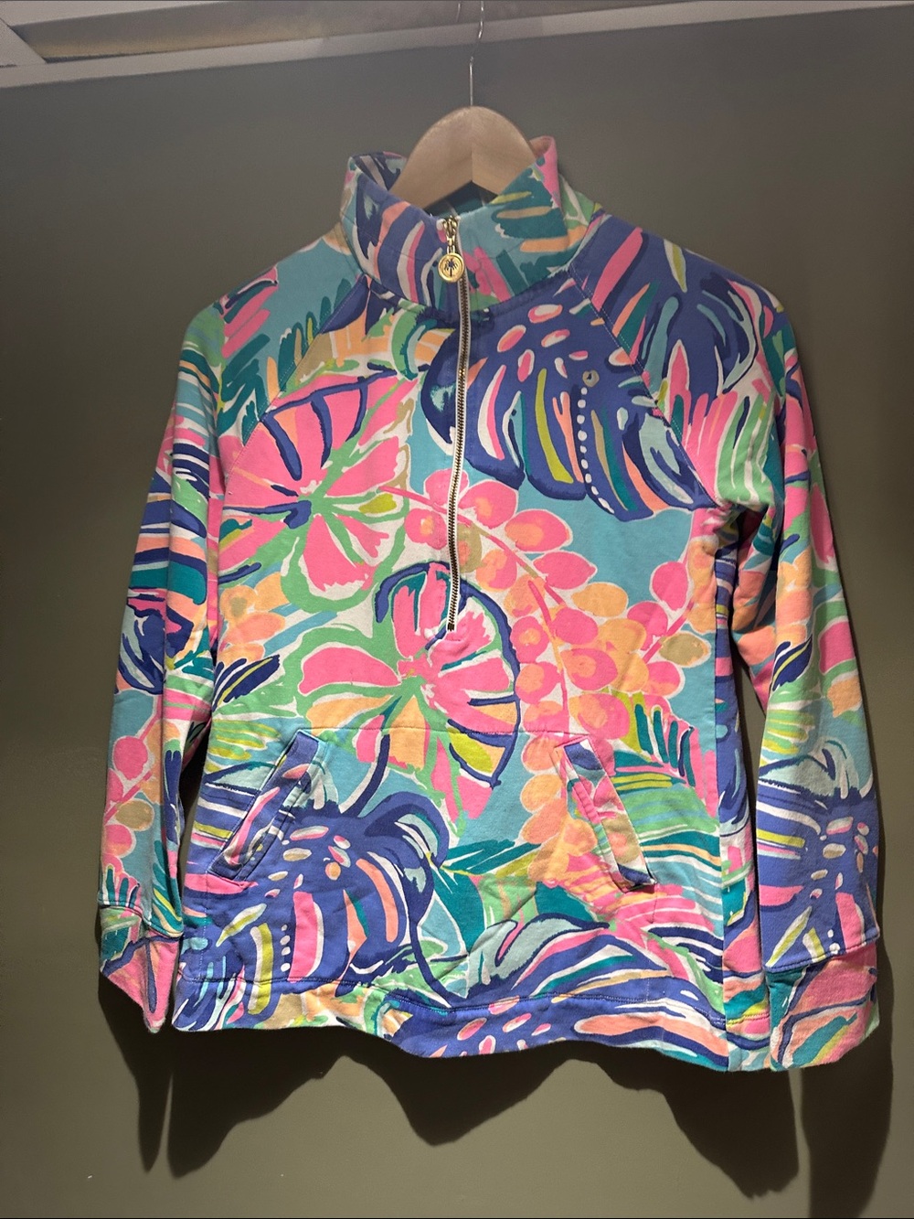Lilly Pulitzer Women’s' Tropical Floral Half-Zip PulloverPink, Blue, Green sz XS